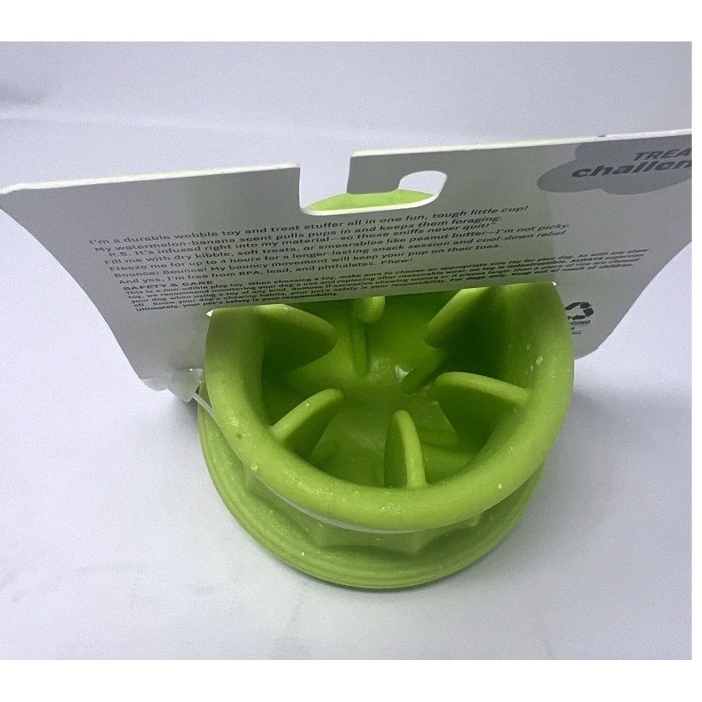 Green Pupstages Flex-Force Watermelon-Banana Scent Treat Dispensing Dog Toy New